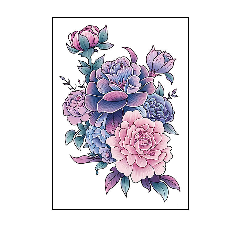 Temporary tattoo of a floral bouquet with peonies and roses in pastel watercolor style, 150×210mm