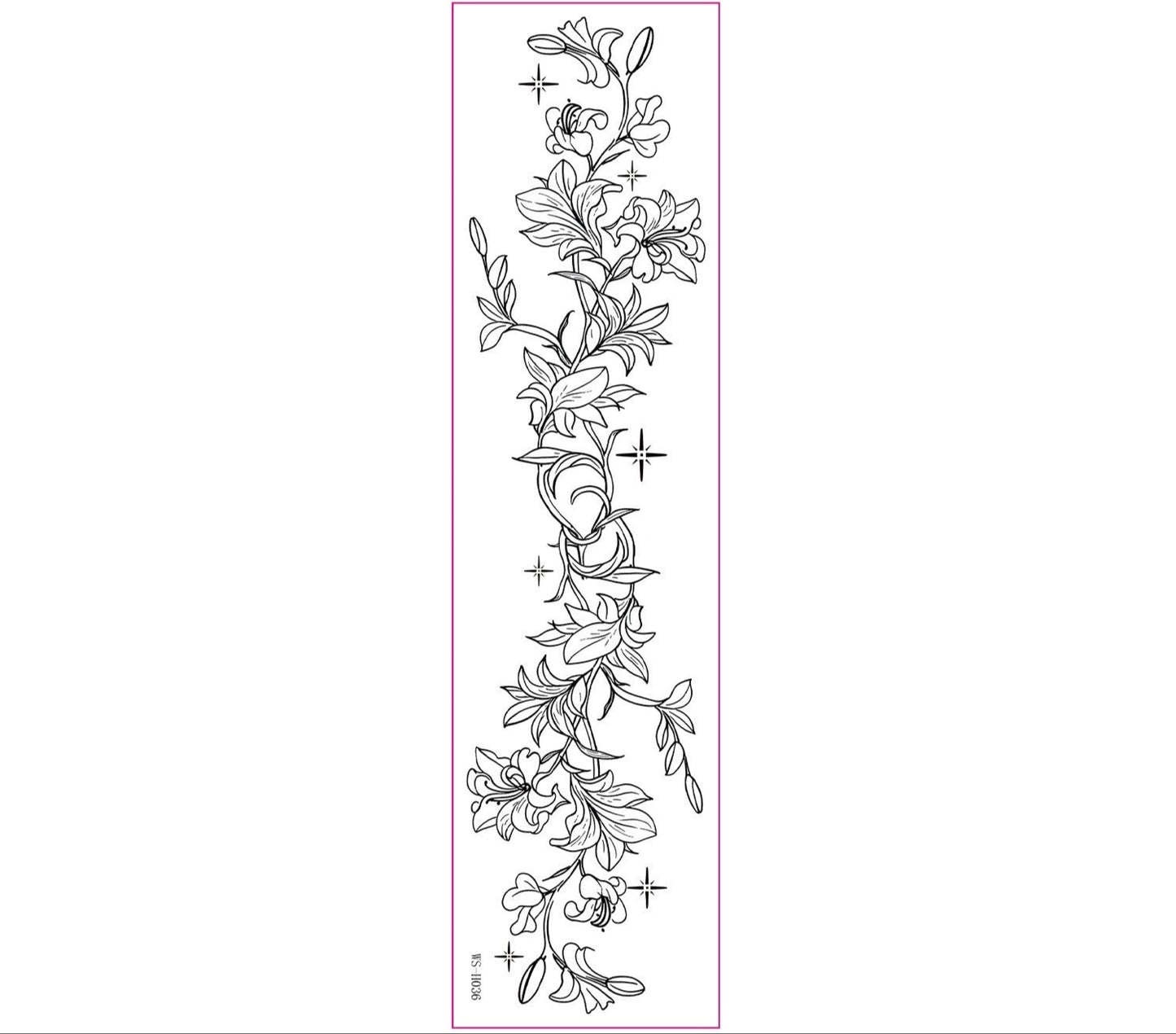 Black line temporary tattoo with butterfly, vine, leaves, and stars – nature-inspired (60×230mm) – minimalist waterproof body sticker by TIDES