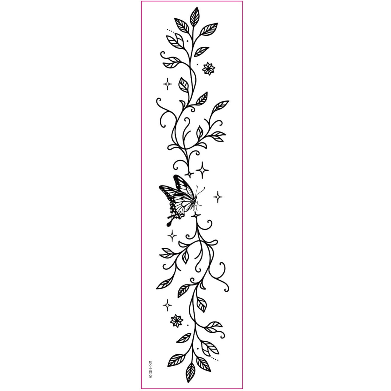 Black line temporary tattoo with butterfly, vine, leaves, and stars – nature-inspired (60×230mm) – minimalist waterproof body sticker by TIDES