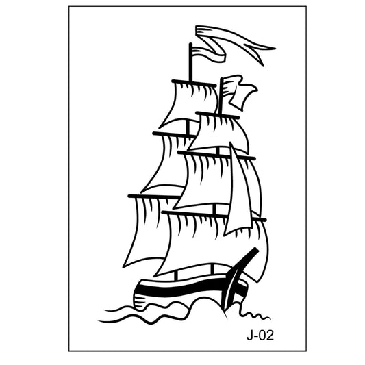 Black and white sailing ship temporary tattoo (105mmX60mm) – vintage nautical line art body sticker by TIDES