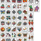 Pop Flash Collection – 48 coloured temporary tattoo stickers (80×60mm each) with graffiti-inspired designs, including flowers, flames, unicorns, and retro icons by TIDES.